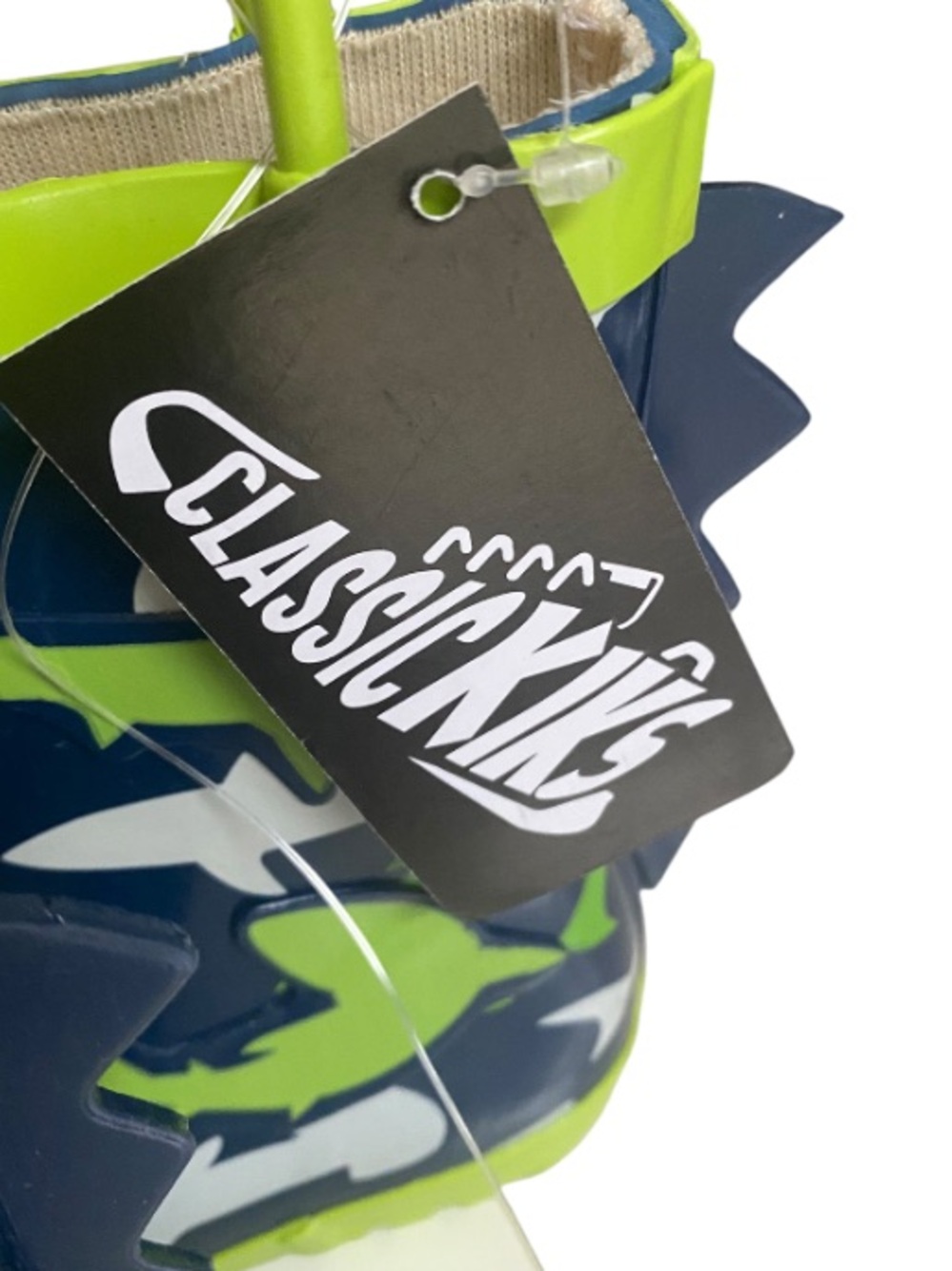 ⭐️Classic Kiks  Shark Rain Boots in Navy & Lime Dino Fin Design NWT - Picture 5 of 6